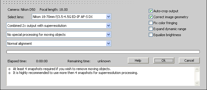 Processing Options dialog